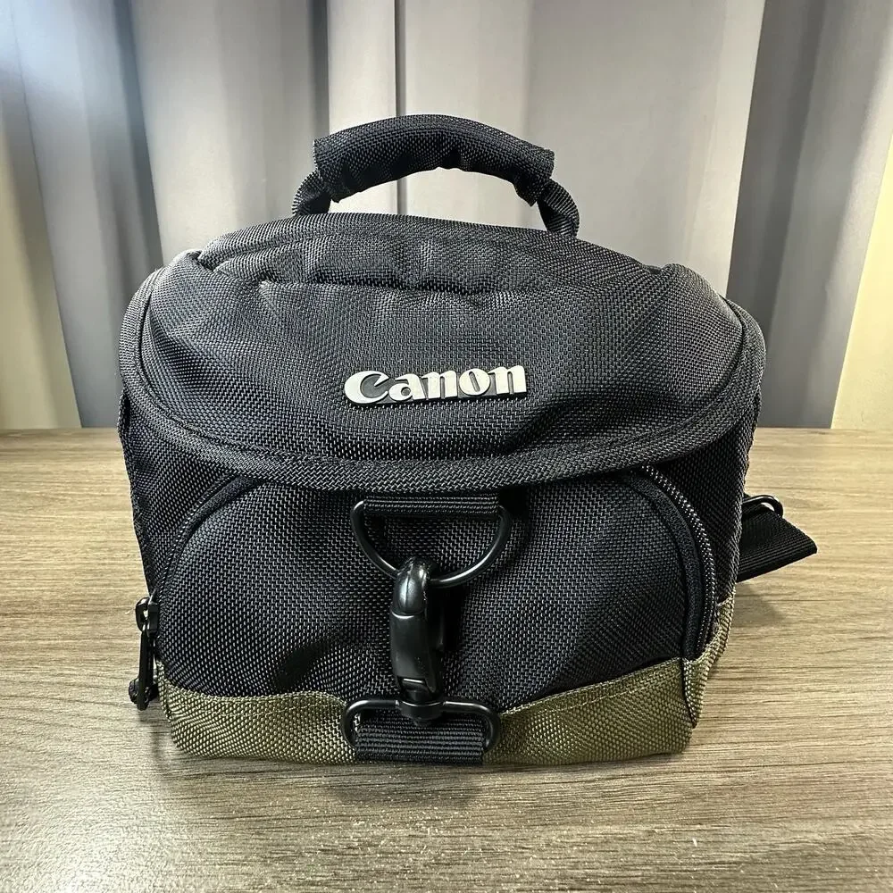 Canon Camera Bag Padded SLR Multi Strap Black & Green Carry Tote Shoulder Case
